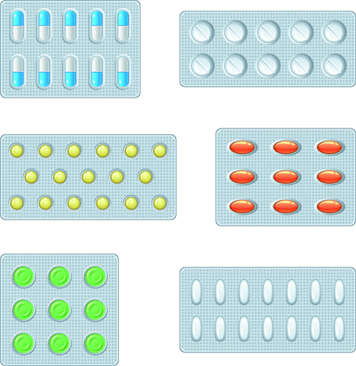 Different tablets and capsules design vector 02