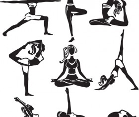Different yoga girl silhouette vector