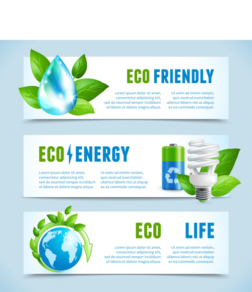 Ecology with energy saving banners vector 01