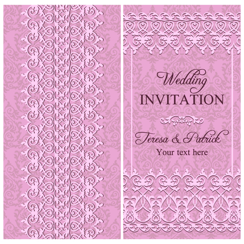 Elegant floral decorative wedding invitation vector cards 01