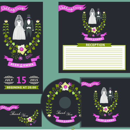 Elegant invitation card with CD cover vector 01