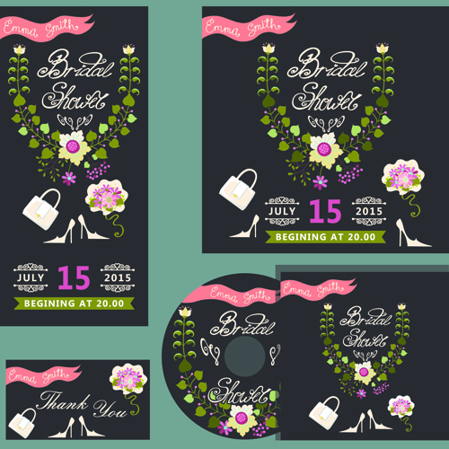 Elegant invitation card with CD cover vector 02