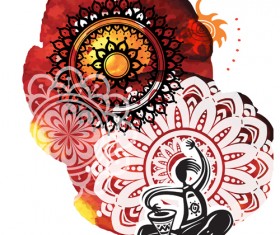 Ethnic watercolor with yoga vector background 01