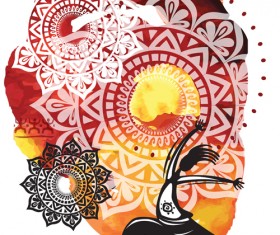 Ethnic watercolor with yoga vector background 02