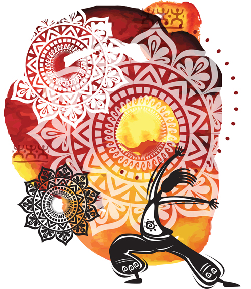 Ethnic watercolor with yoga vector background 02