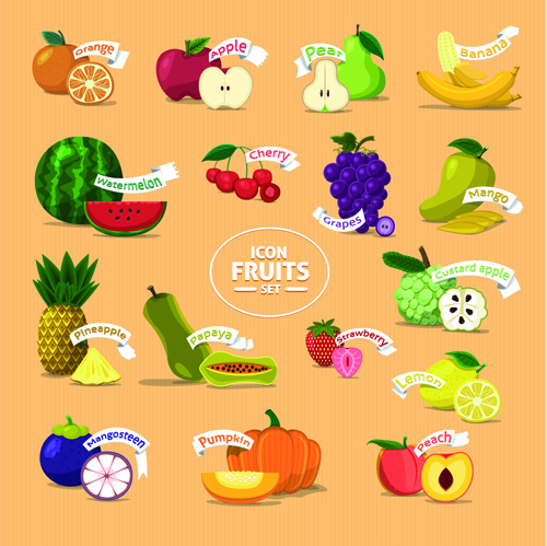 Fresh fruits creative icons vector