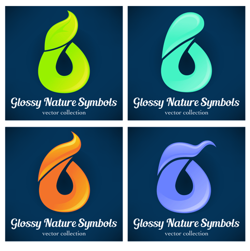 Glossy nature symbols vector material 01