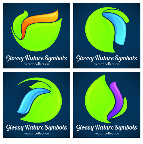 Glossy nature symbols vector material 02