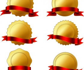Golden badge with red ribbon vector