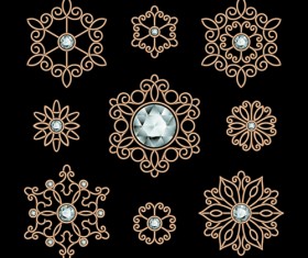 Golden floral with jewels and black background vector 01