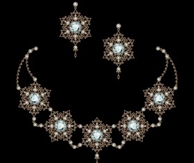 Golden floral with jewels and black background vector 03