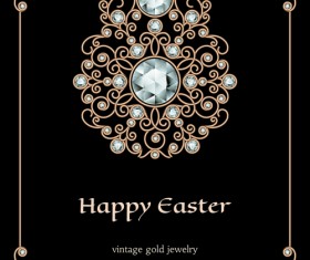 Golden floral with jewels and black background vector 04