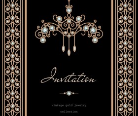 Golden floral with jewels and black background vector 05