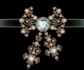 Golden floral with jewels and black background vector 06