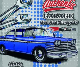 Grunge style retro car poster vector 01