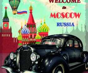 Grunge style retro car poster vector 02