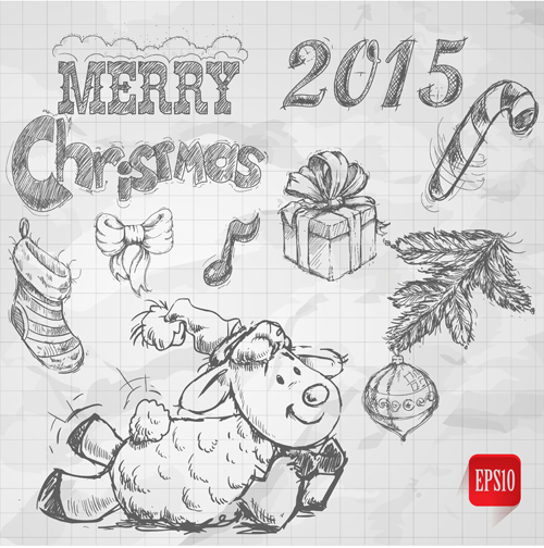 Hand drawn Christmas 2015 sheep year elements vector 01