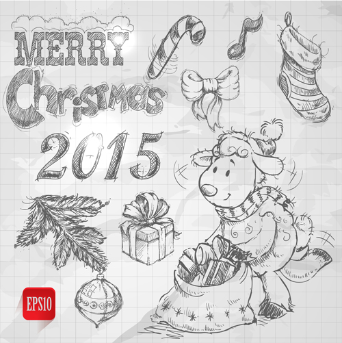 Hand drawn Christmas 2015 sheep year elements vector 02