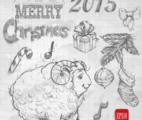 Hand drawn Christmas 2015 sheep year elements vector 03