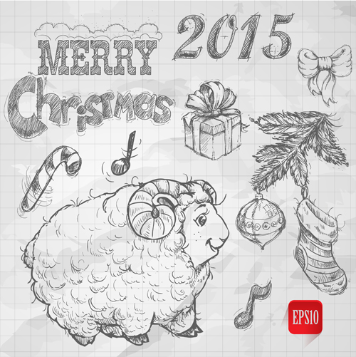 Hand drawn Christmas 2015 sheep year elements vector 03