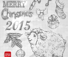 Hand drawn Christmas 2015 sheep year elements vector 04