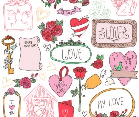 Hand drawn cartoon love elements vector 02
