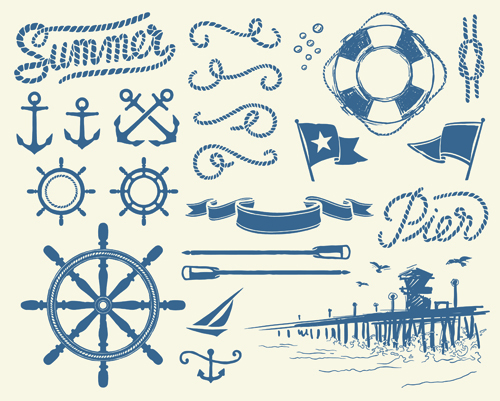 Hand drawn nautical elements vector material 01