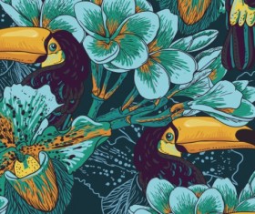 Hand drawn parrot with flower vector
