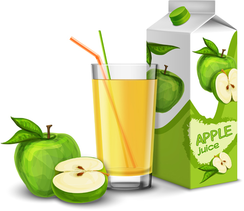 Juice with package and fruit vector set 01