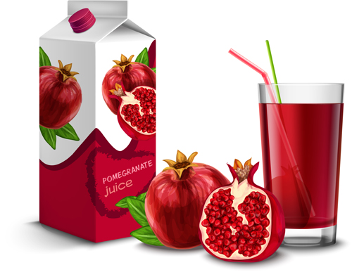 Juice with package and fruit vector set 02