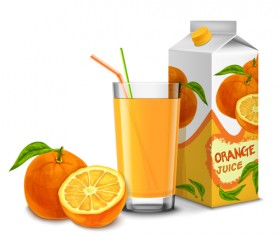 Juice with package and fruit vector set 03