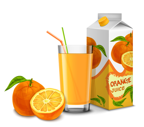 Juice with package and fruit vector set 03