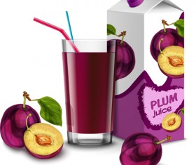 Juice with package and fruit vector set 04