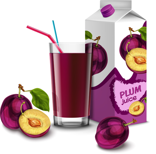 Juice with package and fruit vector set 04