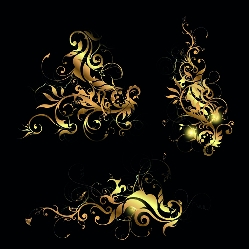 Metallic floral golden ornament vector 04