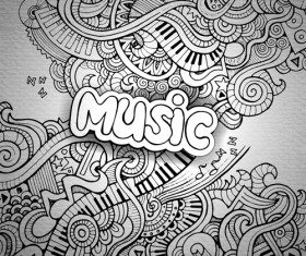 Music sketch floral pattern vector background
