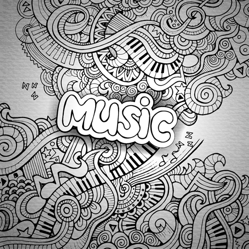 Music sketch floral pattern vector background