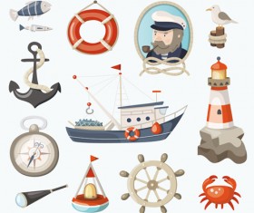 Navigation marine elements retro style vector