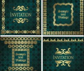 Ornate gold ornament invitation card background vector 01
