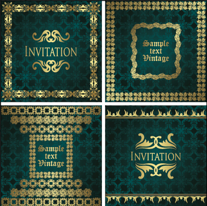 Ornate gold ornament invitation card background vector 01