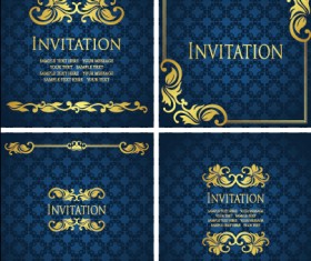 Ornate gold ornament invitation card background vector 02