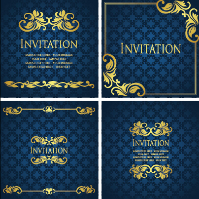 Ornate gold ornament invitation card background vector 02