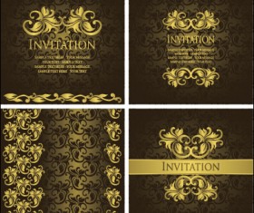 Ornate gold ornament invitation card background vector 03