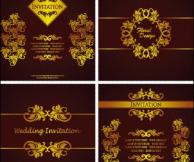 Ornate gold ornament invitation card background vector 05
