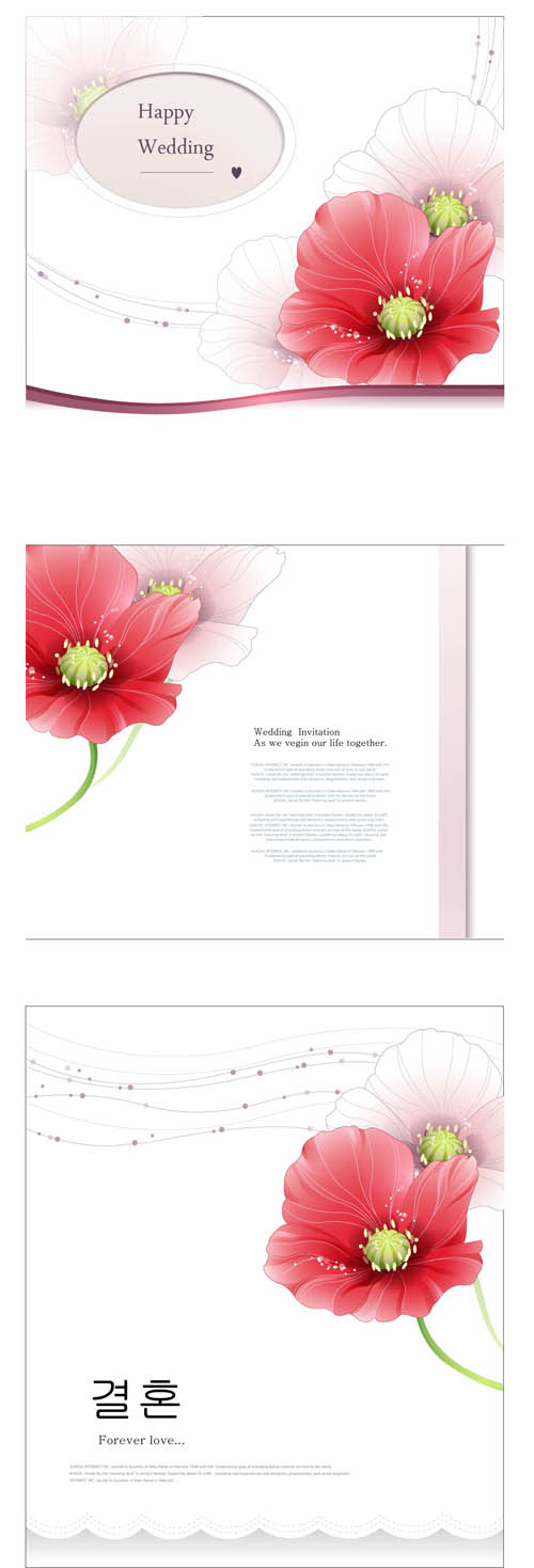 Pink red flower wedding cards vector