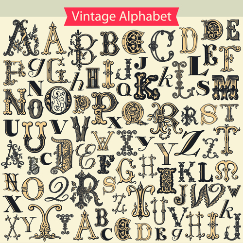 Retro alphabet set vector material 03