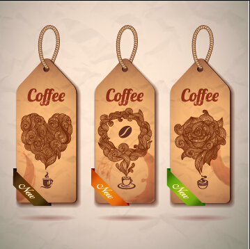 Retro cardboard coffee tags vector design 03