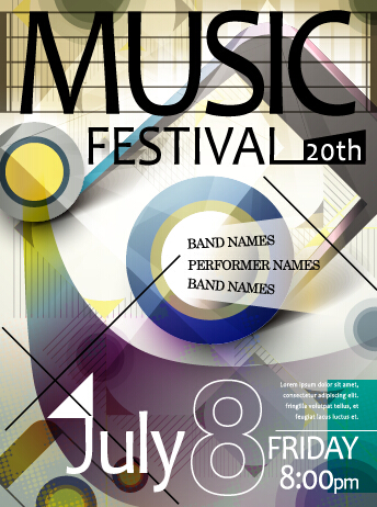 Retro music concert flyer cover design vector 06