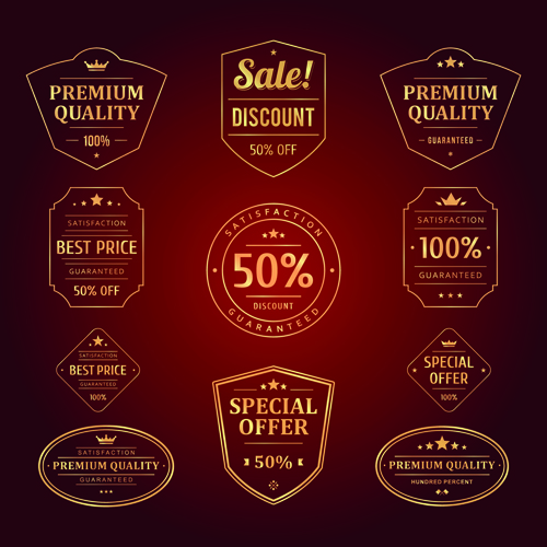 Retro premium quality sale labels vector set 04