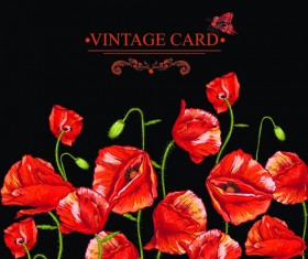Retro red poppies cards vector graphics 02